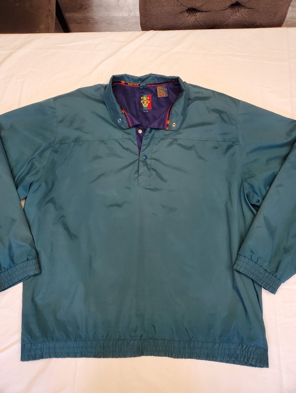 Vintage 90s Sunice Golf Pullover Windbreaker XL Teal Purple Lined Snap Crest